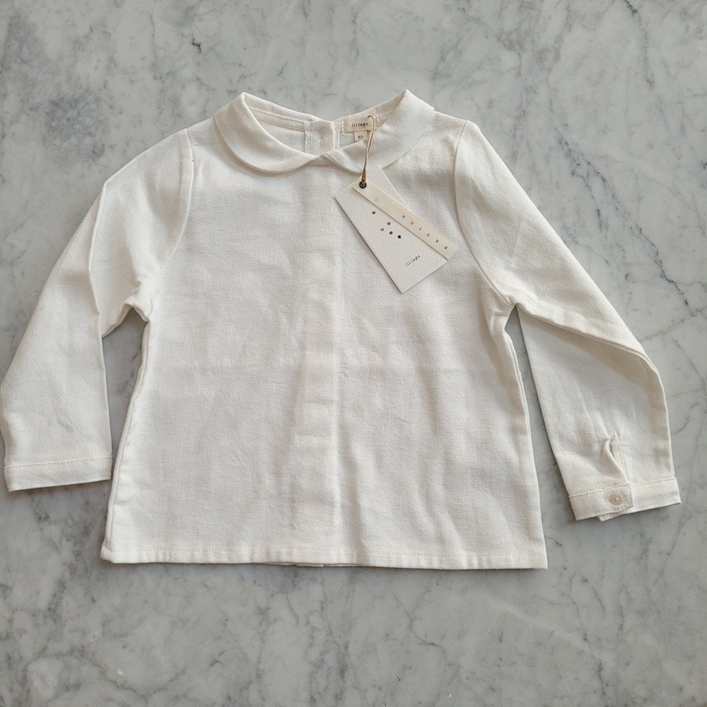 Lillegs Basics Toddler Dress Shirt Winter White 3T Cotton Peter Pan Collar NWT